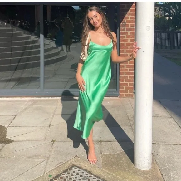 Zara Dresses Nwt Zara Mint Green Satin Effect Midi Cut Out